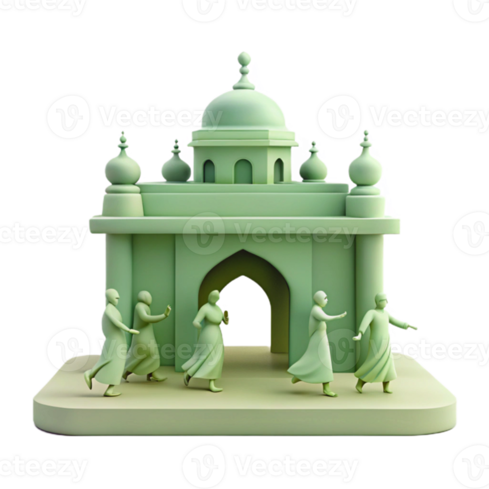 3D Render of People Walking Towards a Mosque png
