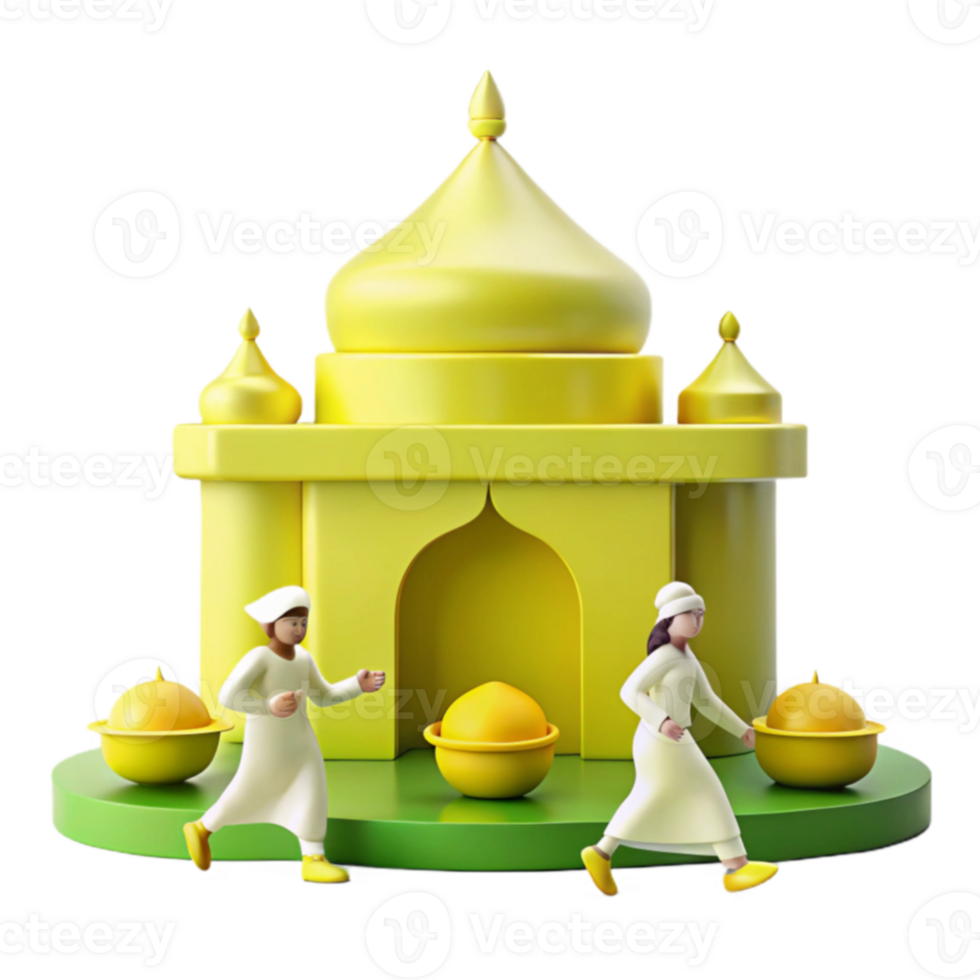 3D Illustration of People Visiting a Yellow Mosque png