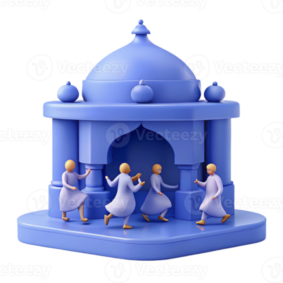 3D Render of People Dancing in Front of a Blue Dome Structure png