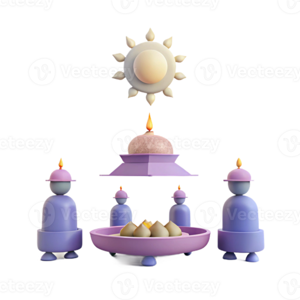 3D Rendered Illustration of a Festive Scene with Candles and a Sun png
