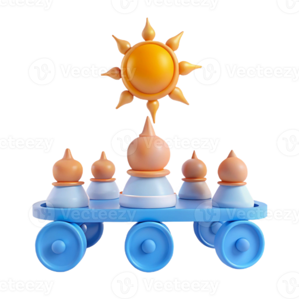 3D Render of a Colorful Toy Wagon with a Sun and Domes png