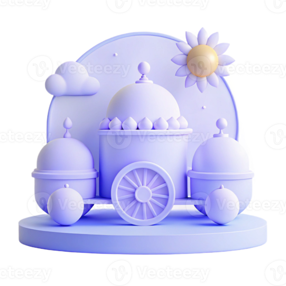 Purple 3D Illustration of a Carriage with a Flower, Cloud, and Stars png
