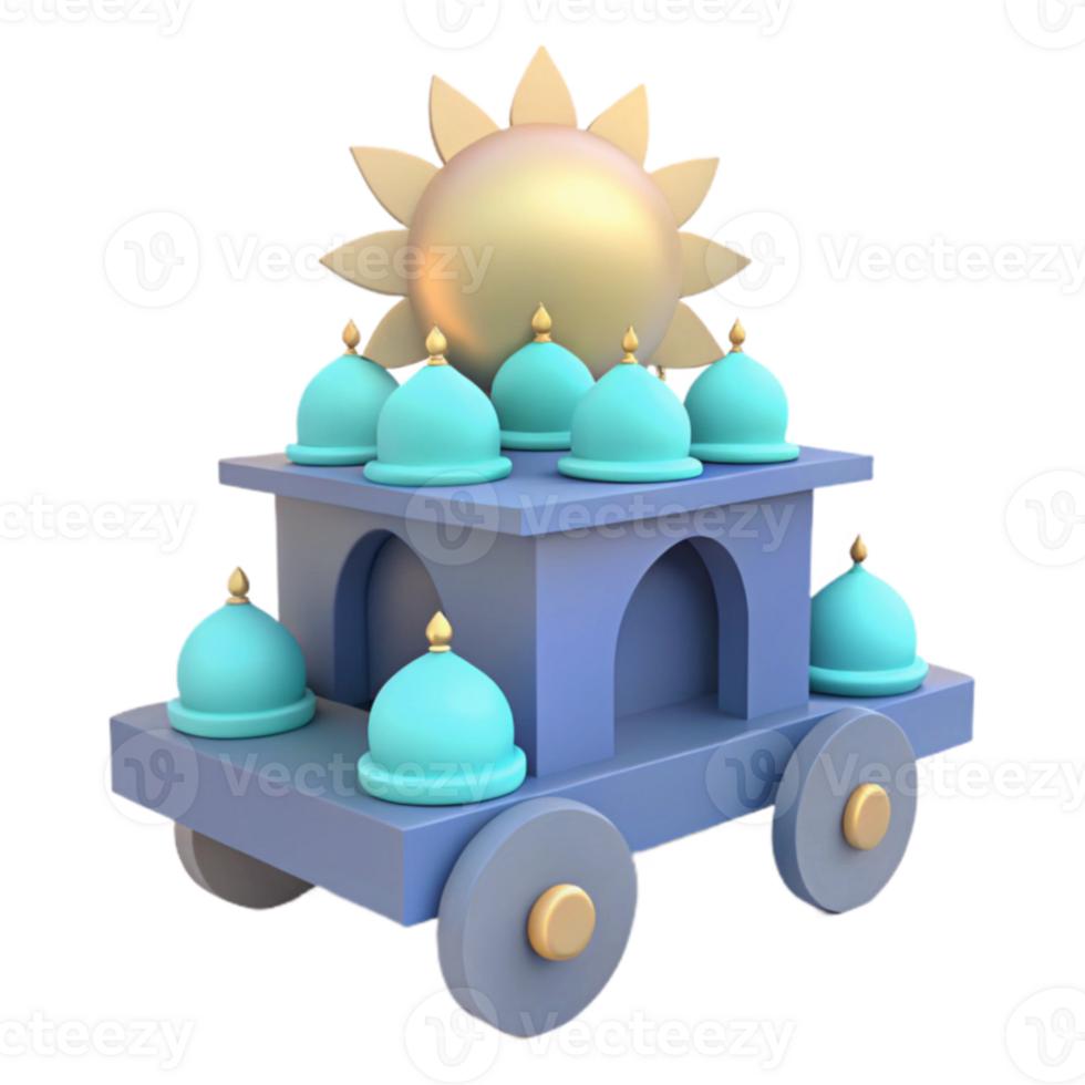 3D Render of a Toy Train with Domes and a Sun png