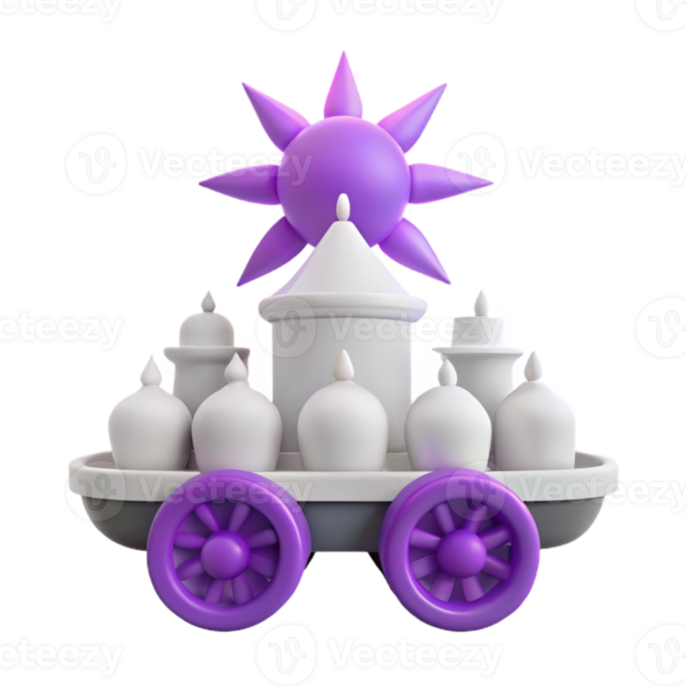 3D Rendered Toy Train with Sun and Castle Decorations png