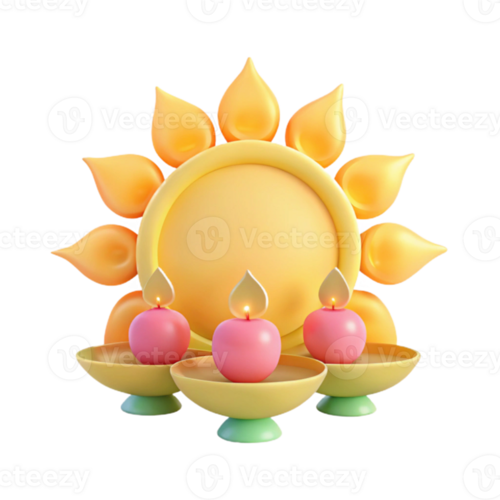 Three Candles with Sunburst Frame png