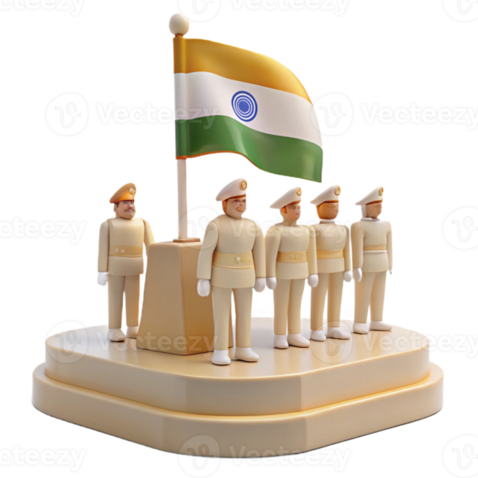 Salute to the Flag A 3D Illustration of Soldiers Standing at Attention png