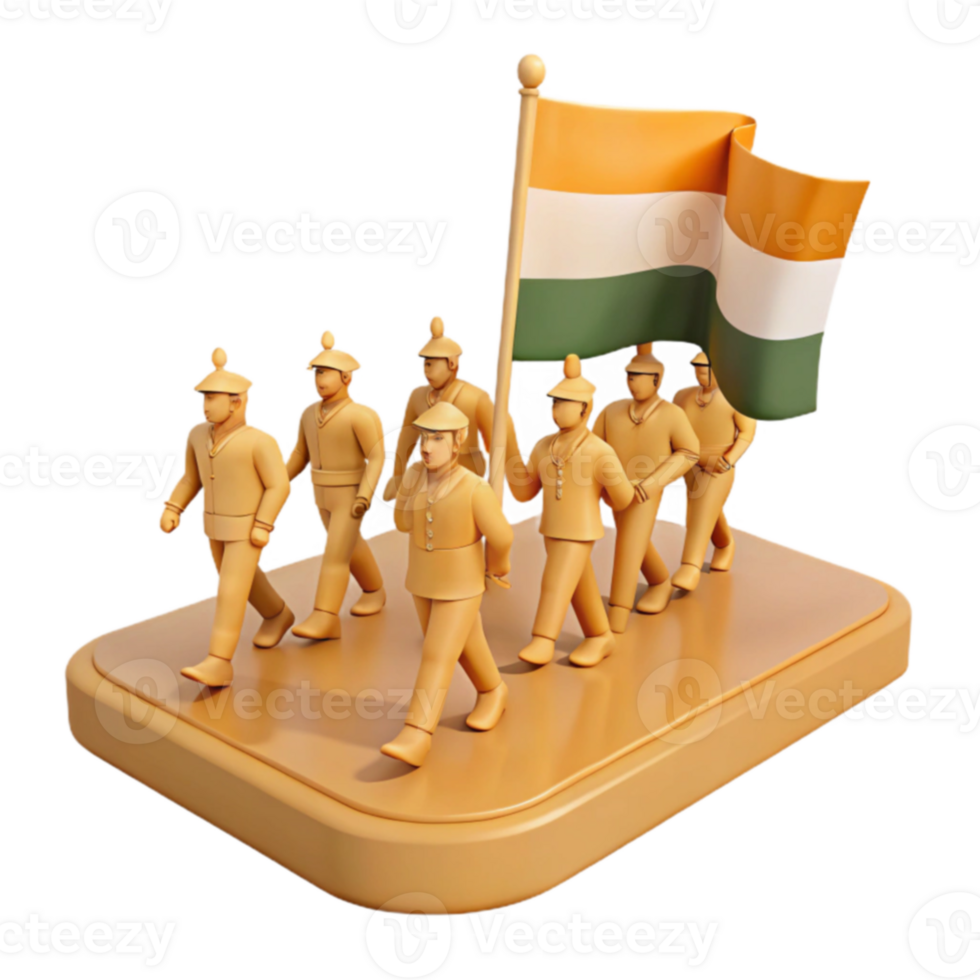 3D Illustration of a Group of People Marching with a Flag png