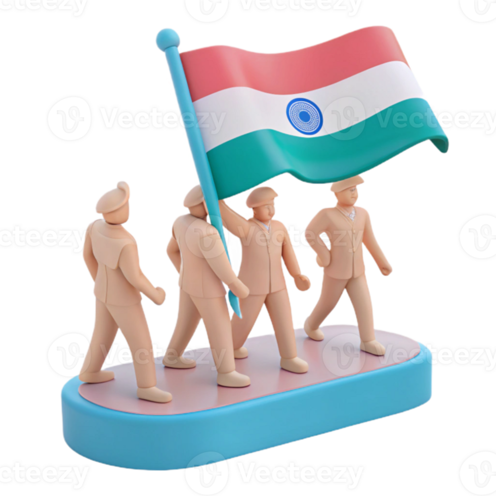 3D Render of People Marching with a Waving Flag png