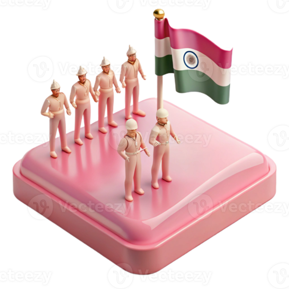 3D Render of Soldiers Standing in Formation with a Flag png
