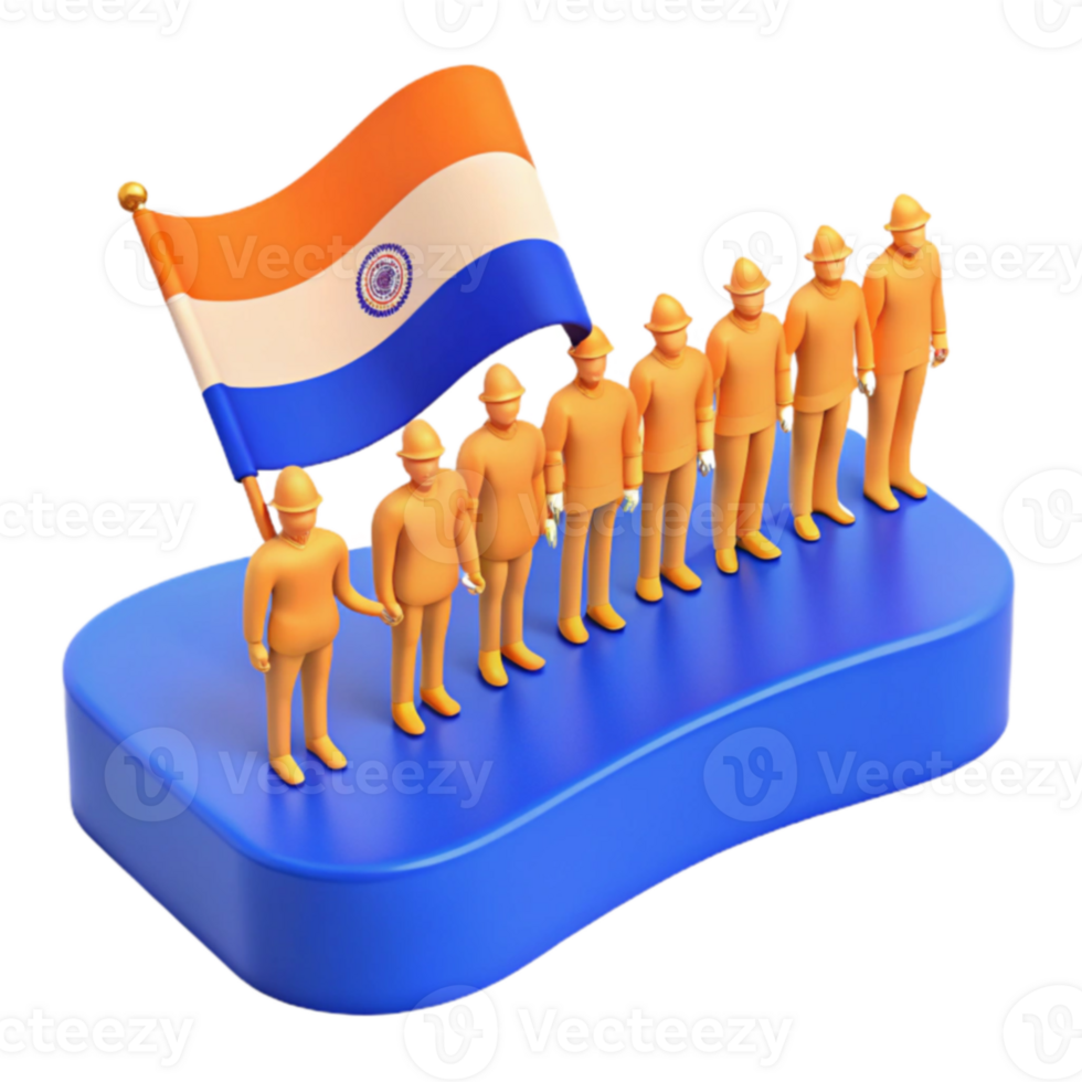 Line of 3D Figures Holding a Flag png