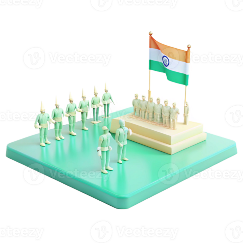 3D Render of Soldiers Saluting a Flag on a Platform png