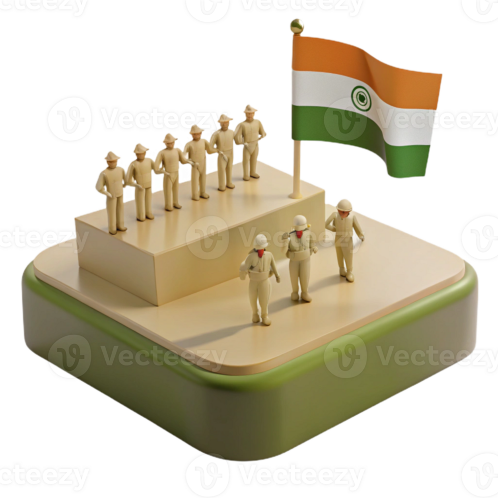 Saluting the Flag A 3D Illustration of Soldiers Honoring the National Colors png