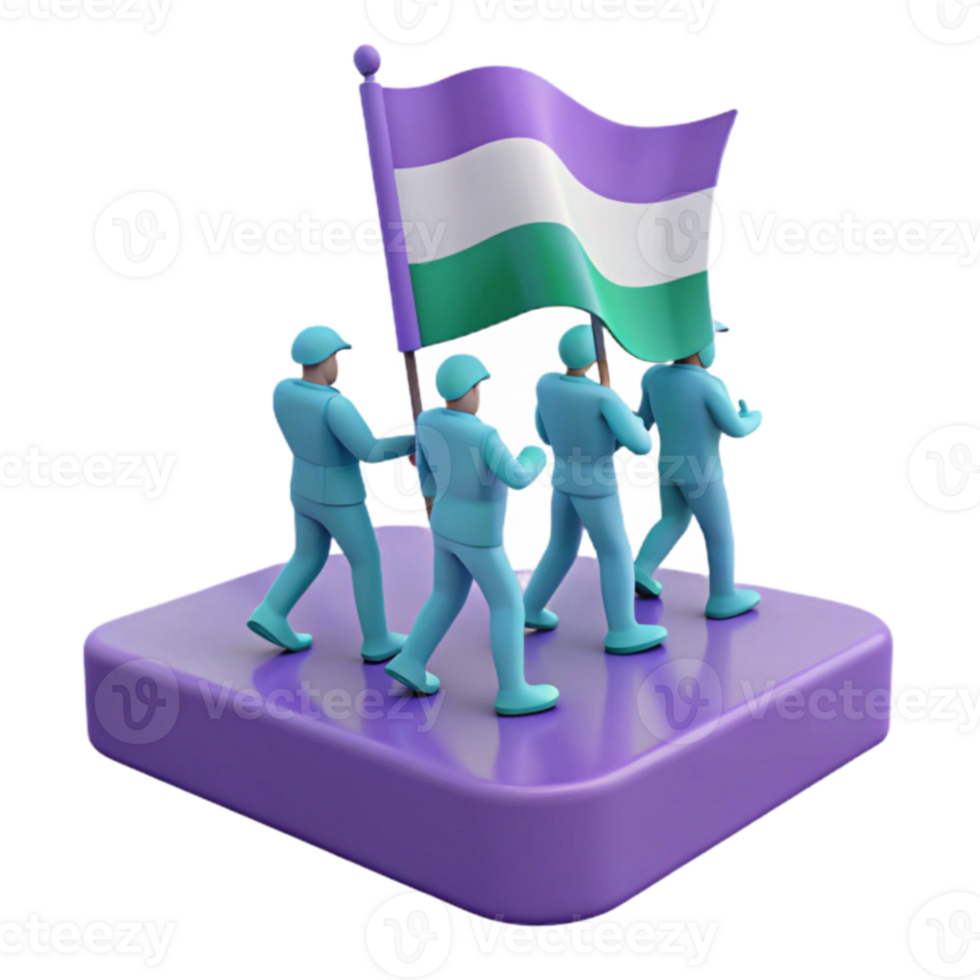 3D Render of People Marching with a Flag png