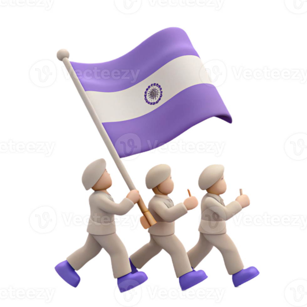 3D Render of People Marching with a Flag png