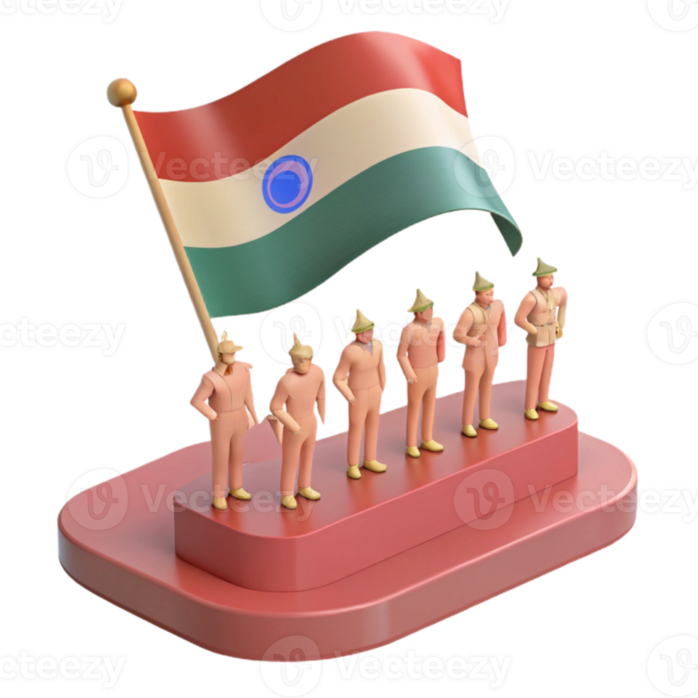 3D Render of People Standing in a Line with a Flag png