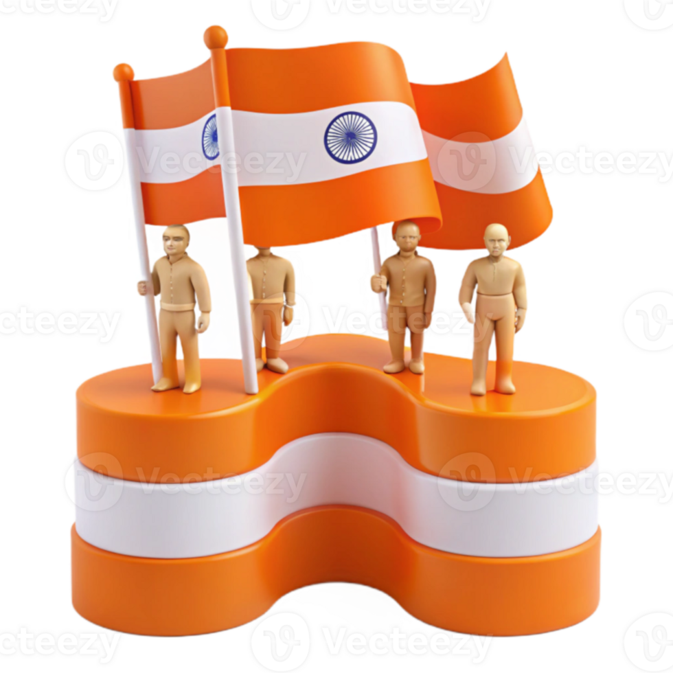 Three Figures Holding a Waving Flag on a Platform png