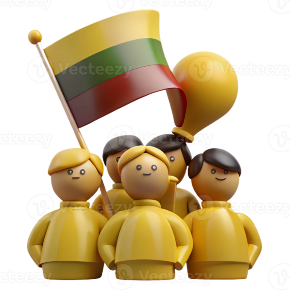 Group of Cartoon People Holding a Yellow and Green Flag png
