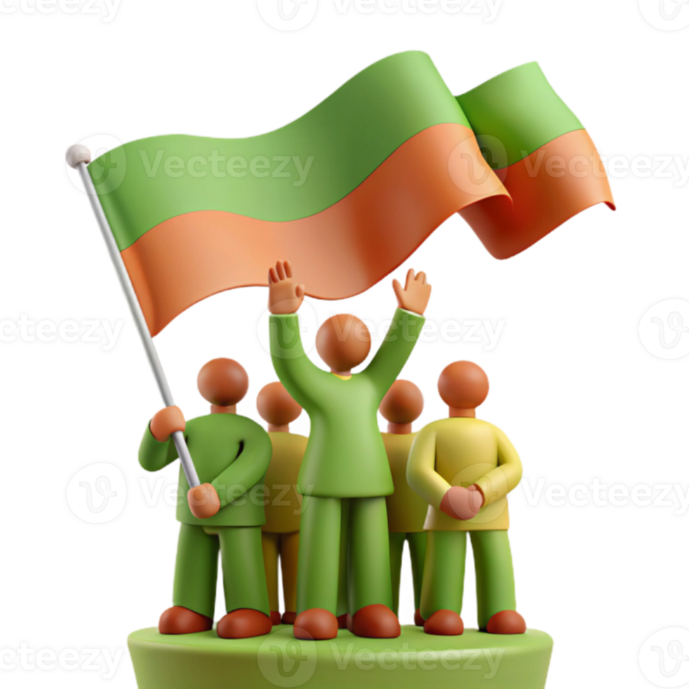 Group of People Holding Up Green and Orange Flag png