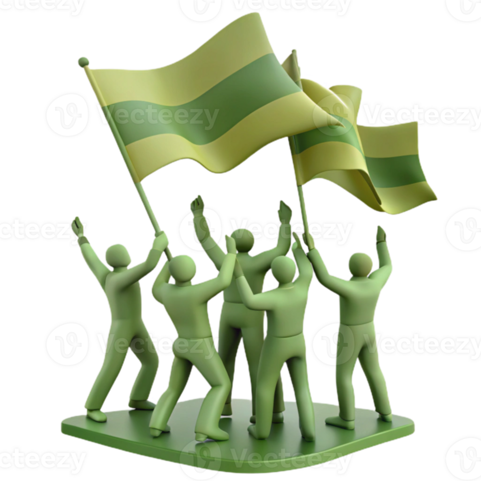 Group of 3D People Celebrating with Flags png
