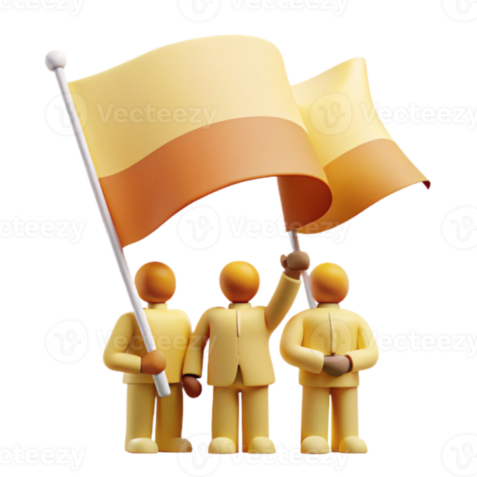 Group of 3D Characters Holding a Flag High png