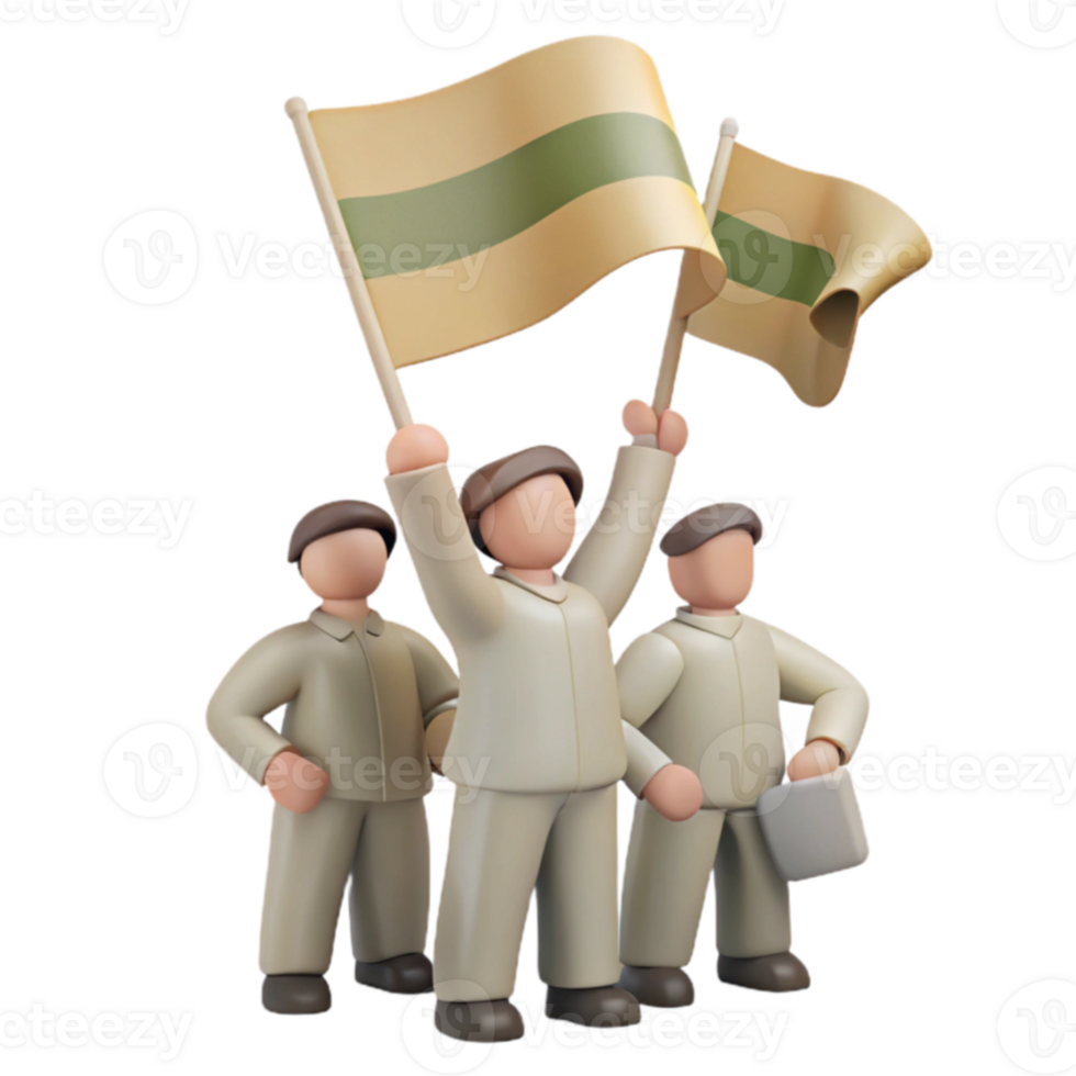Three Cartoon Figures Holding Flags High png