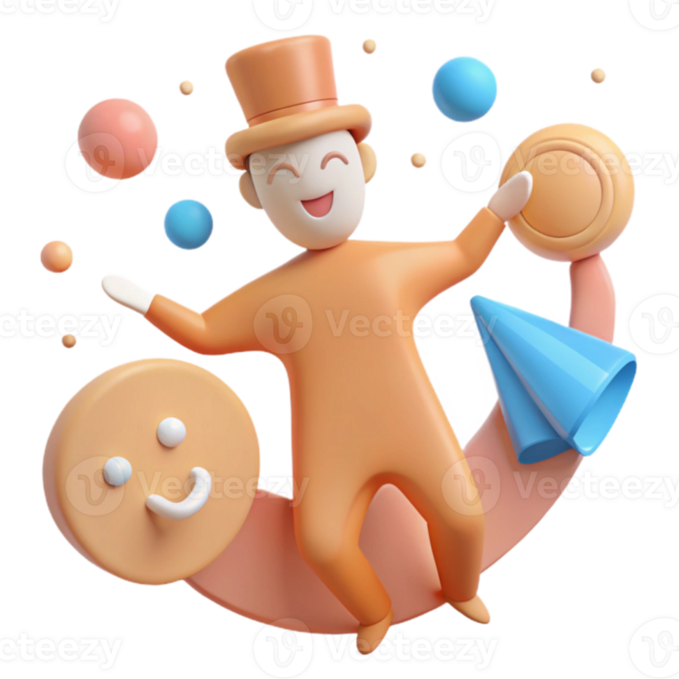 3D Cartoon Character Juggling and Smiling png