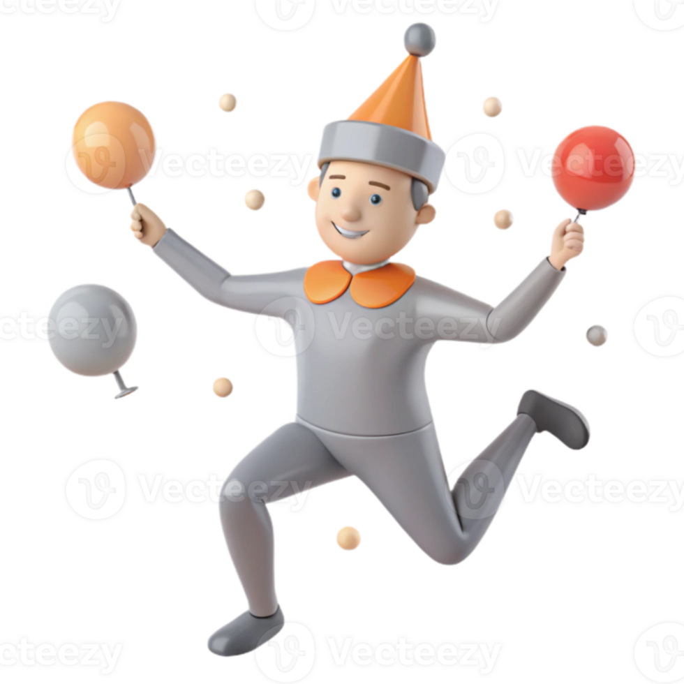Happy 3D Clown Juggling Balloons png