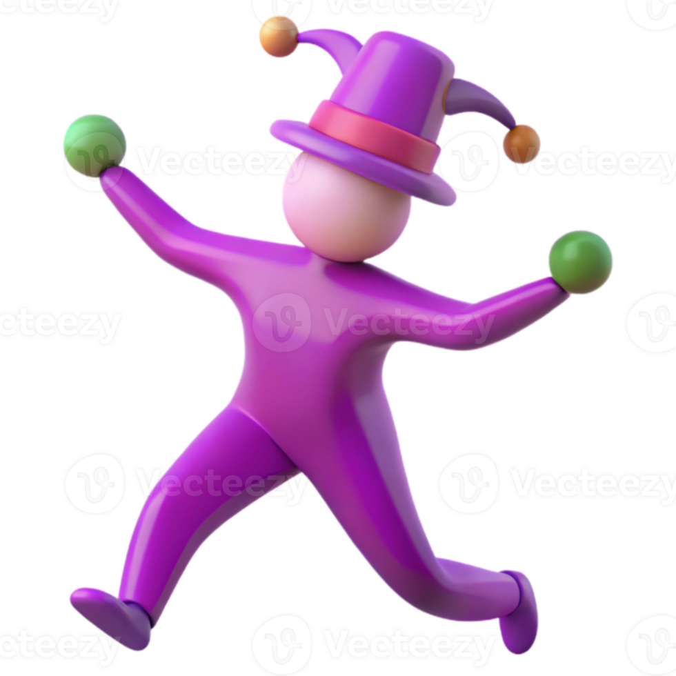 Purple Jester Figure Juggling Green Balls png