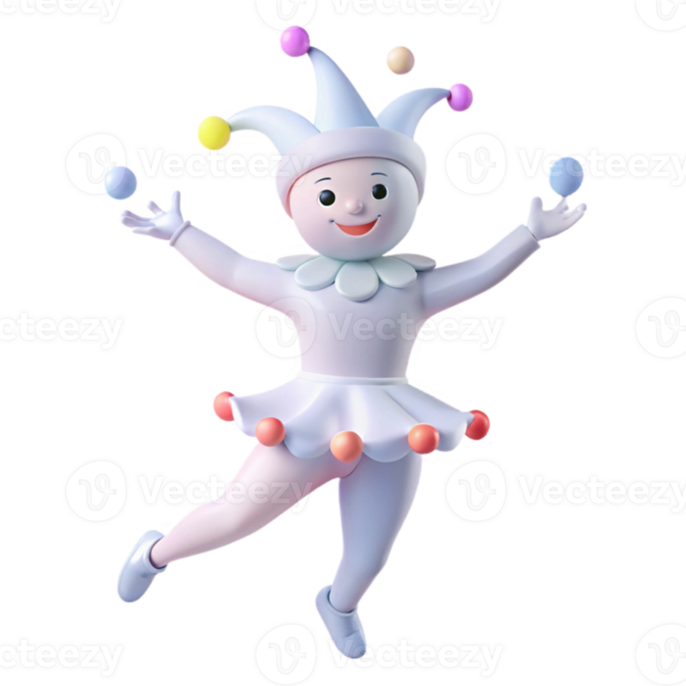 Cheerful 3D Cartoon Jester Juggling Colorful Balls png