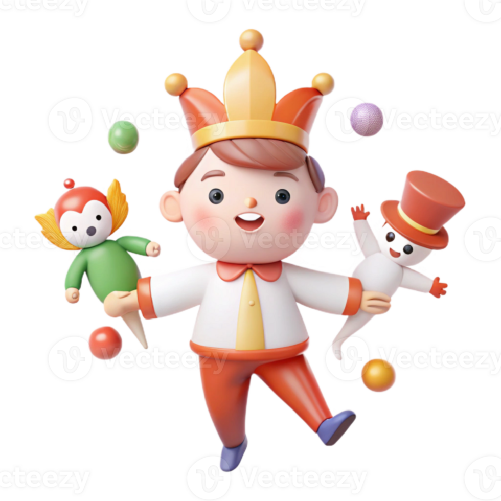 Joyful 3D Cartoon Character Juggling and Playing png