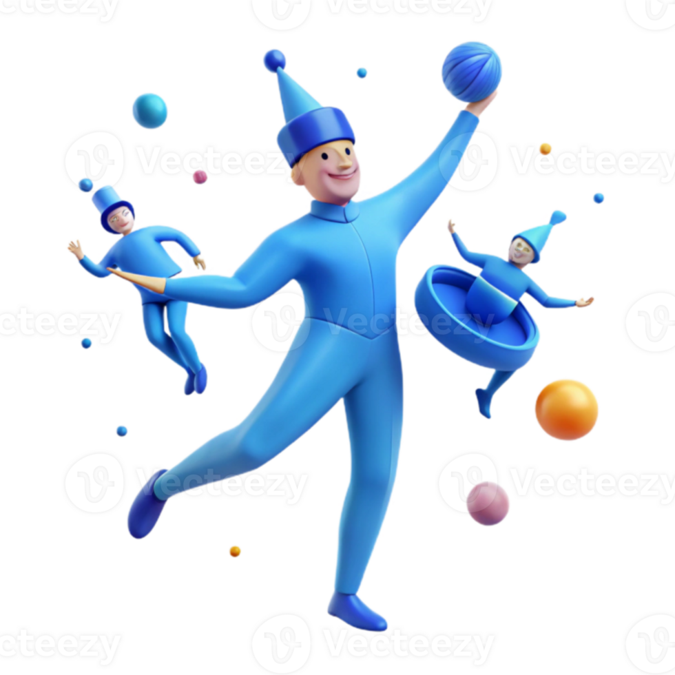Blue Characters Playing with Spheres in a 3D Space png