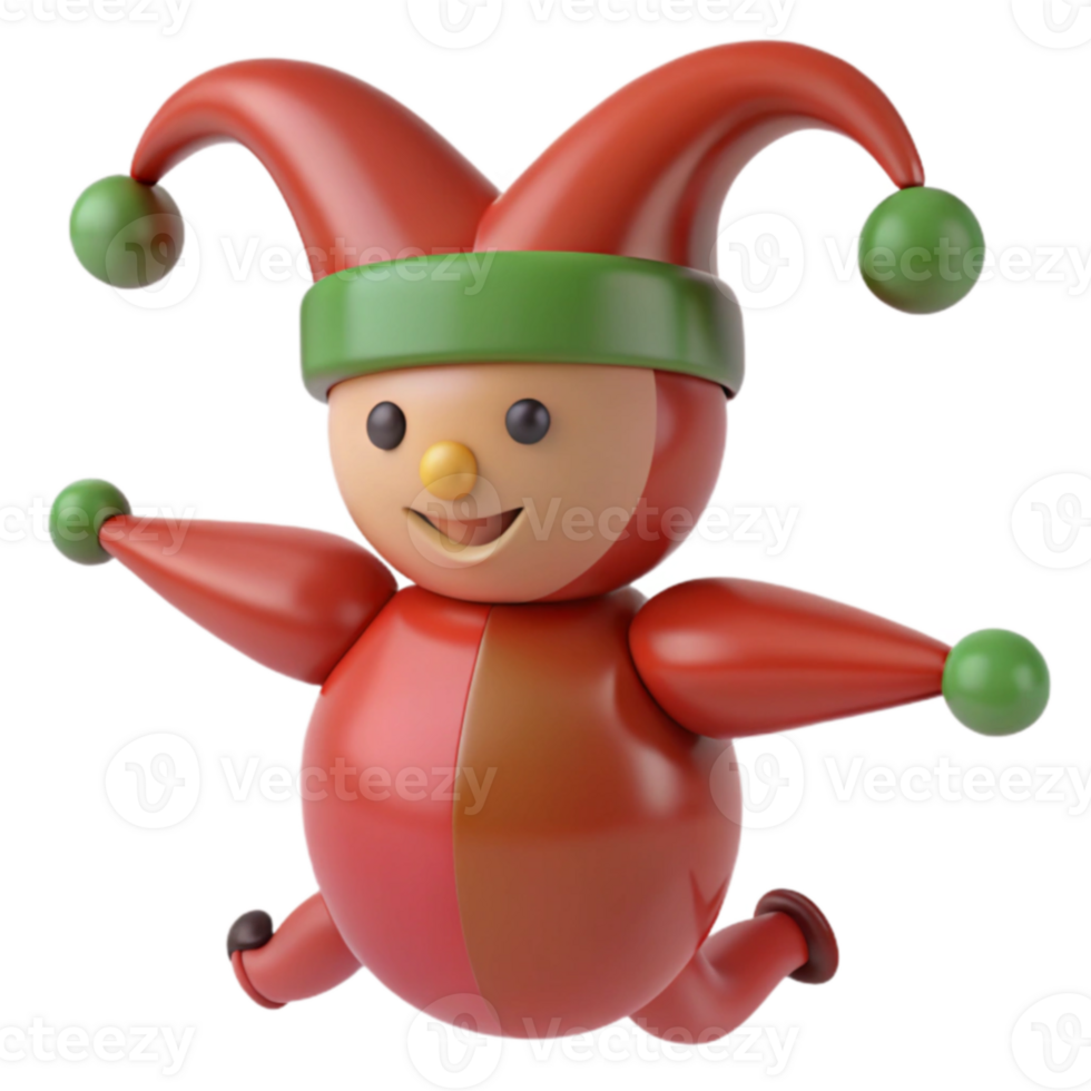 Cheerful Red Jester with Green Hat and Bells png