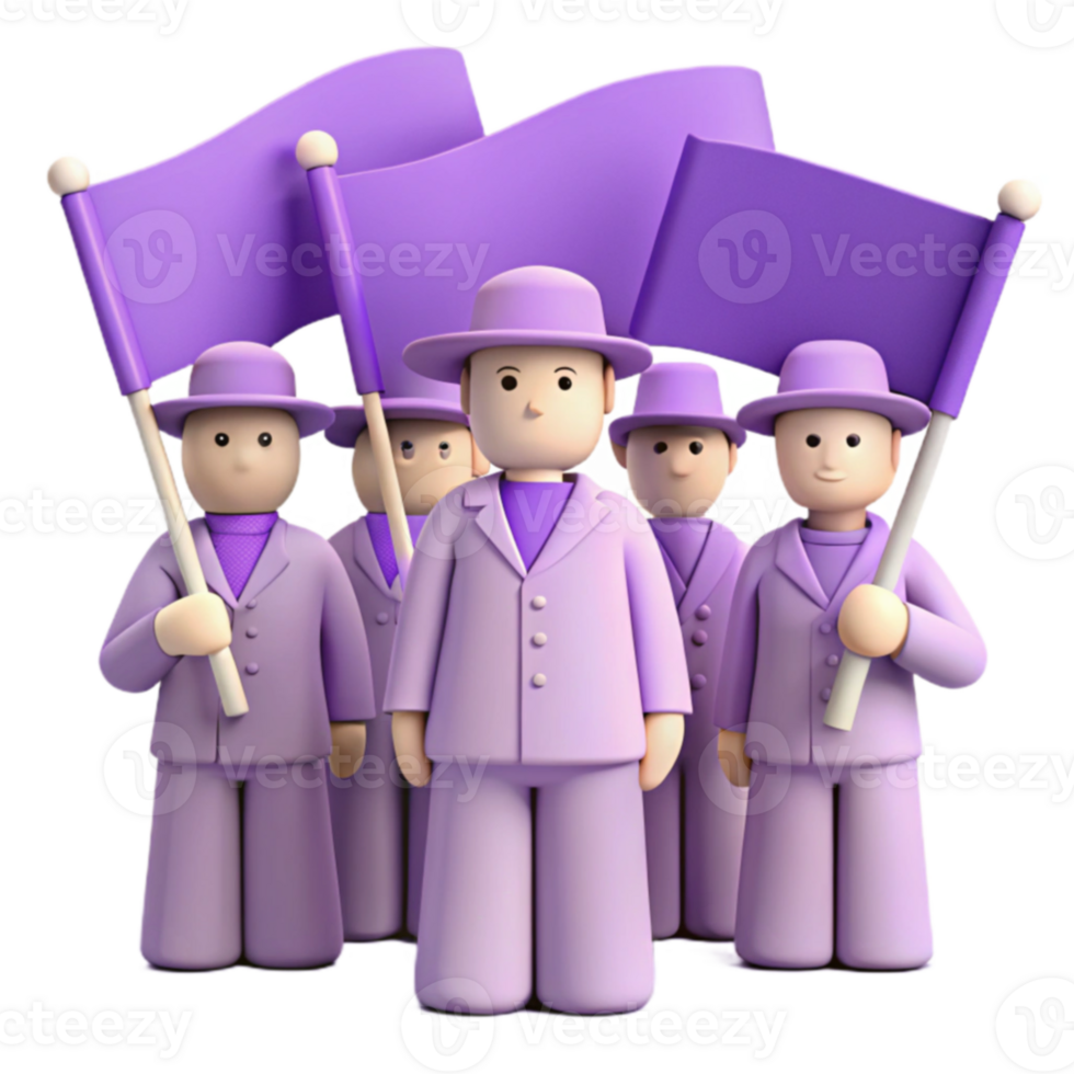 Group of Purple Figures Holding Flags png