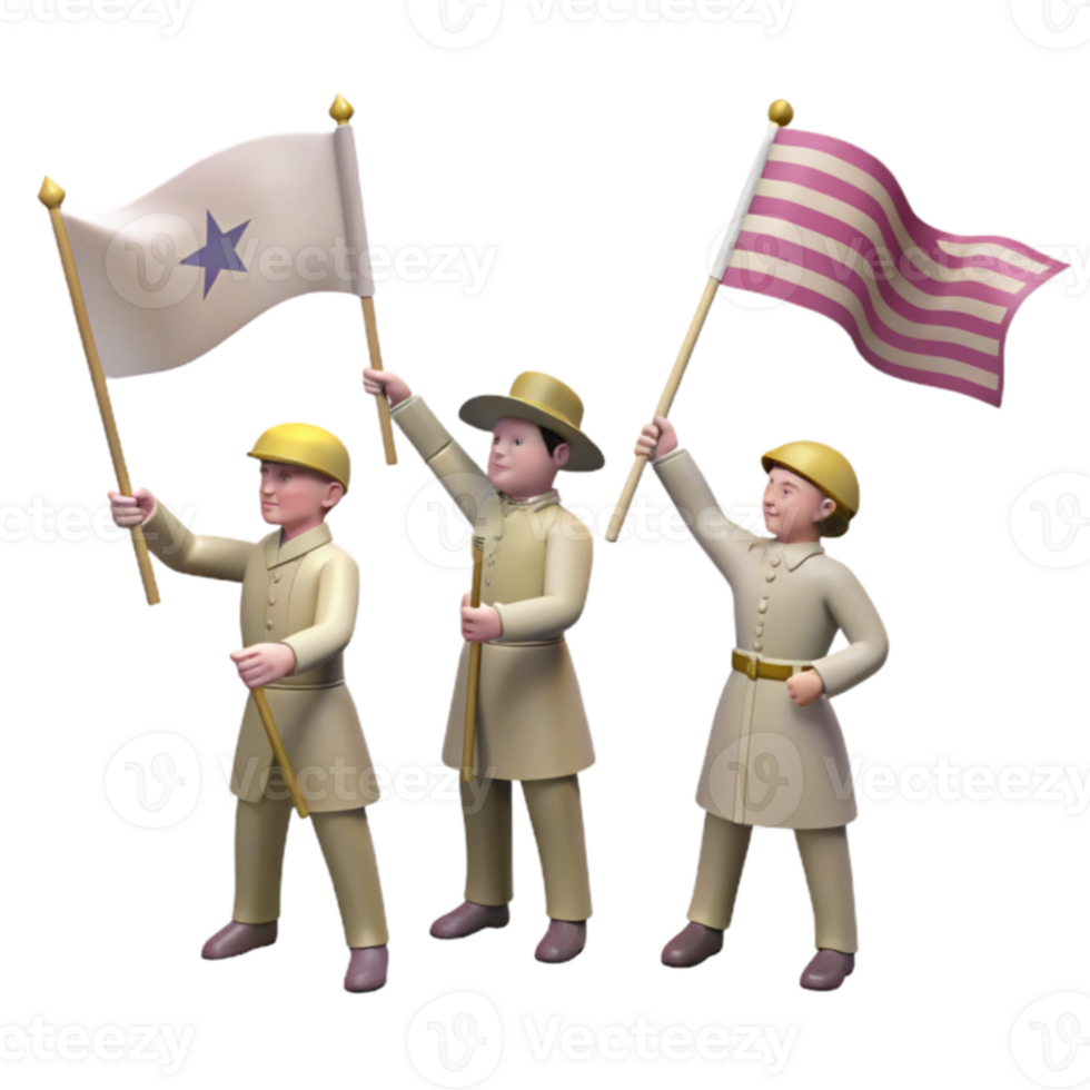 Three Toy Soldiers Holding Flags png