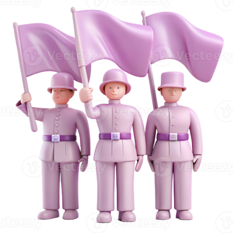 Three Soldiers Holding Flags in Formation png