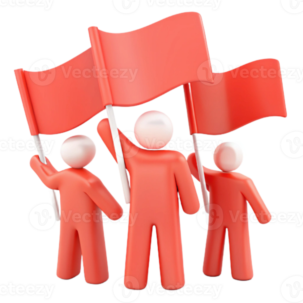 Three Stick Figures Holding Red Flags png