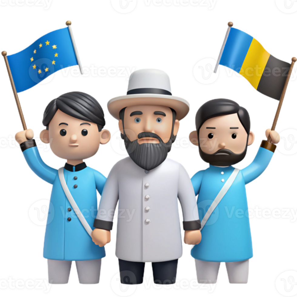 Cartoon Characters Holding Flags of Europe and a Country png