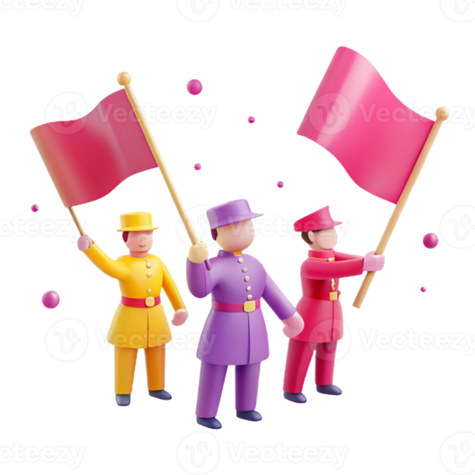 Three Cartoon Figures Holding Flags png