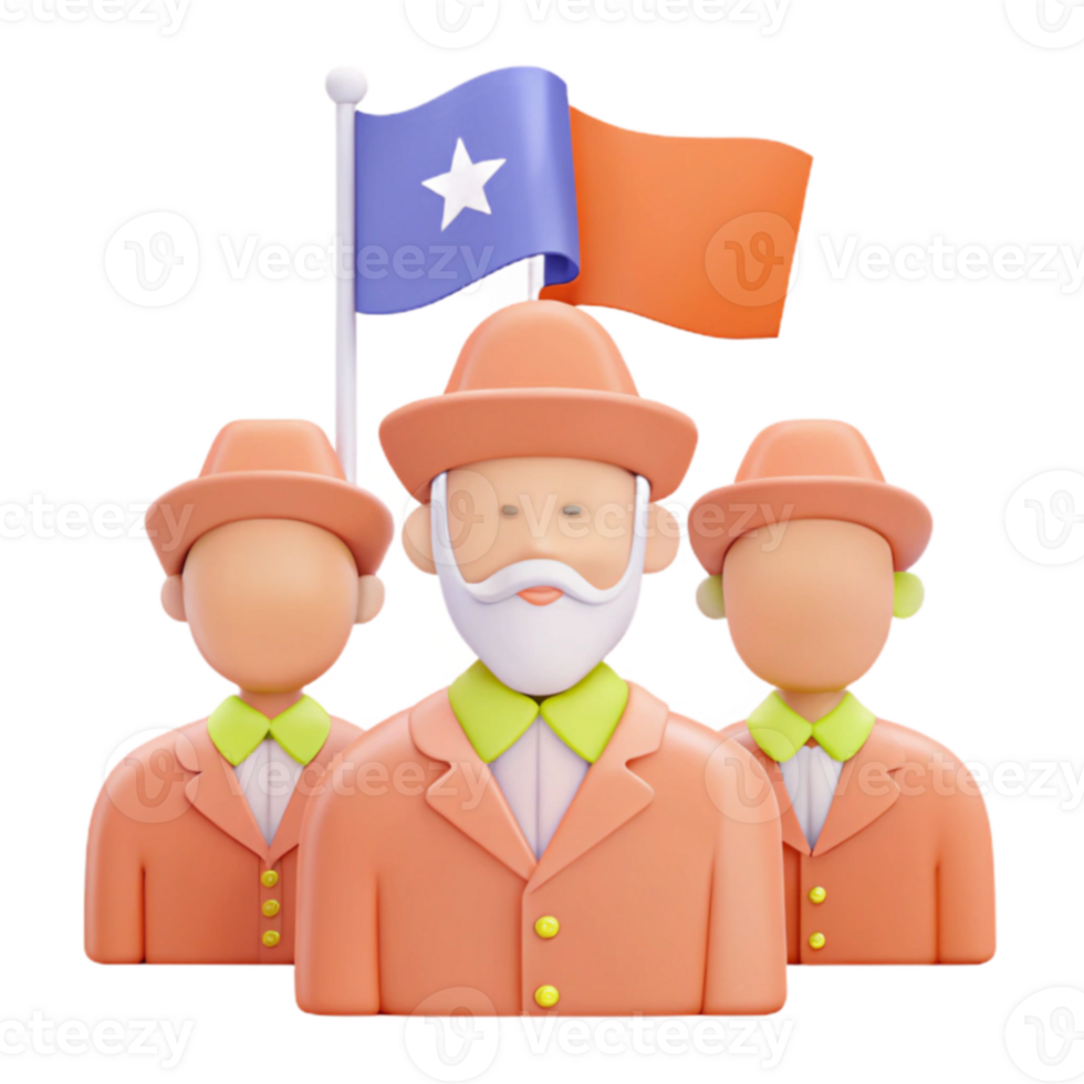 Three Cartoon People with a Flag png