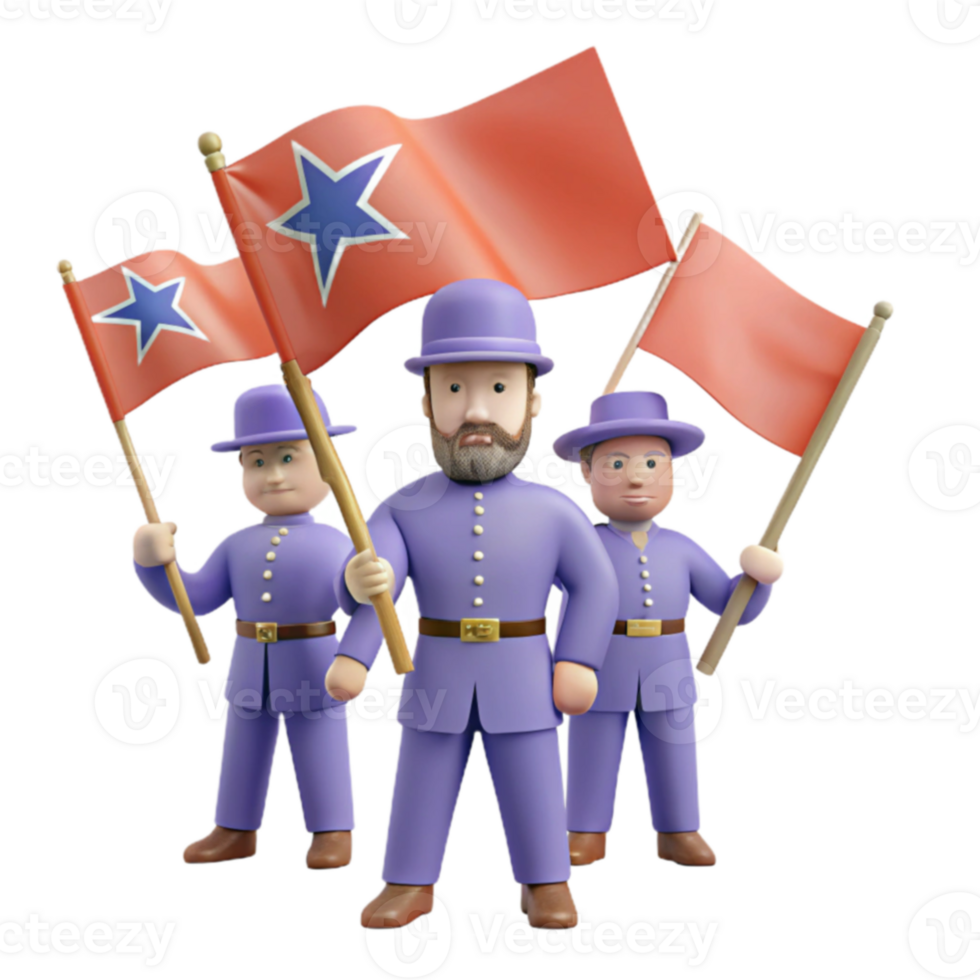 Three Cartoon Soldiers Holding Flags png