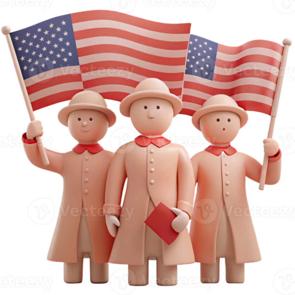 Three Cartoon Figures Holding American Flags png