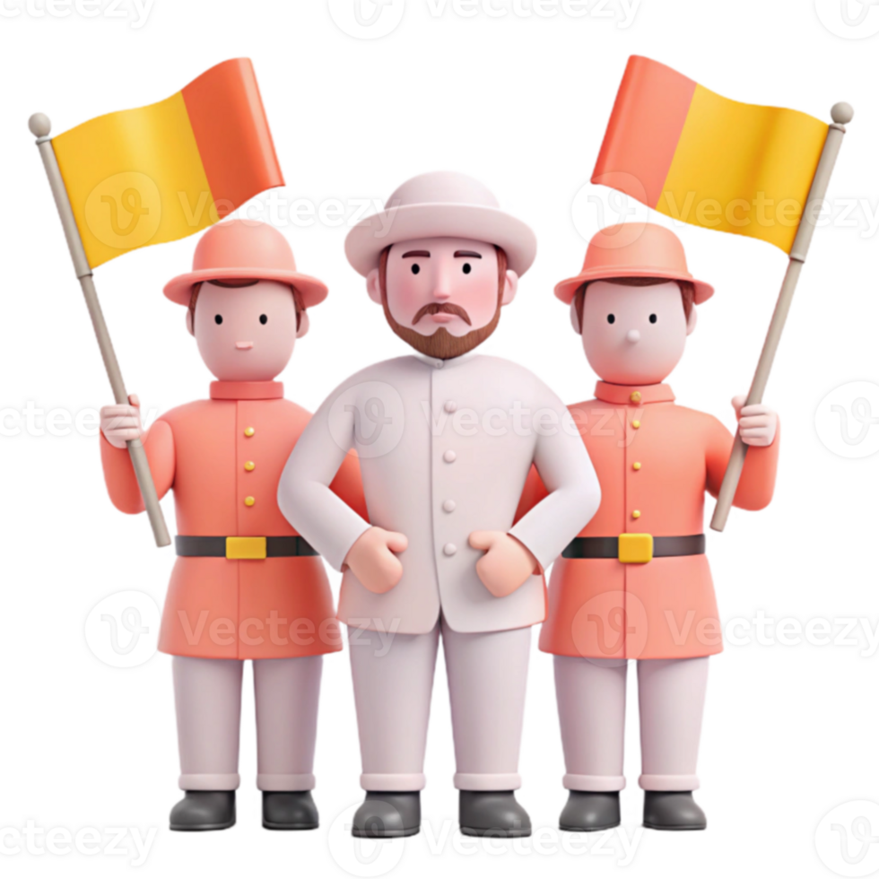 Three 3D Cartoon Characters Holding Flags png