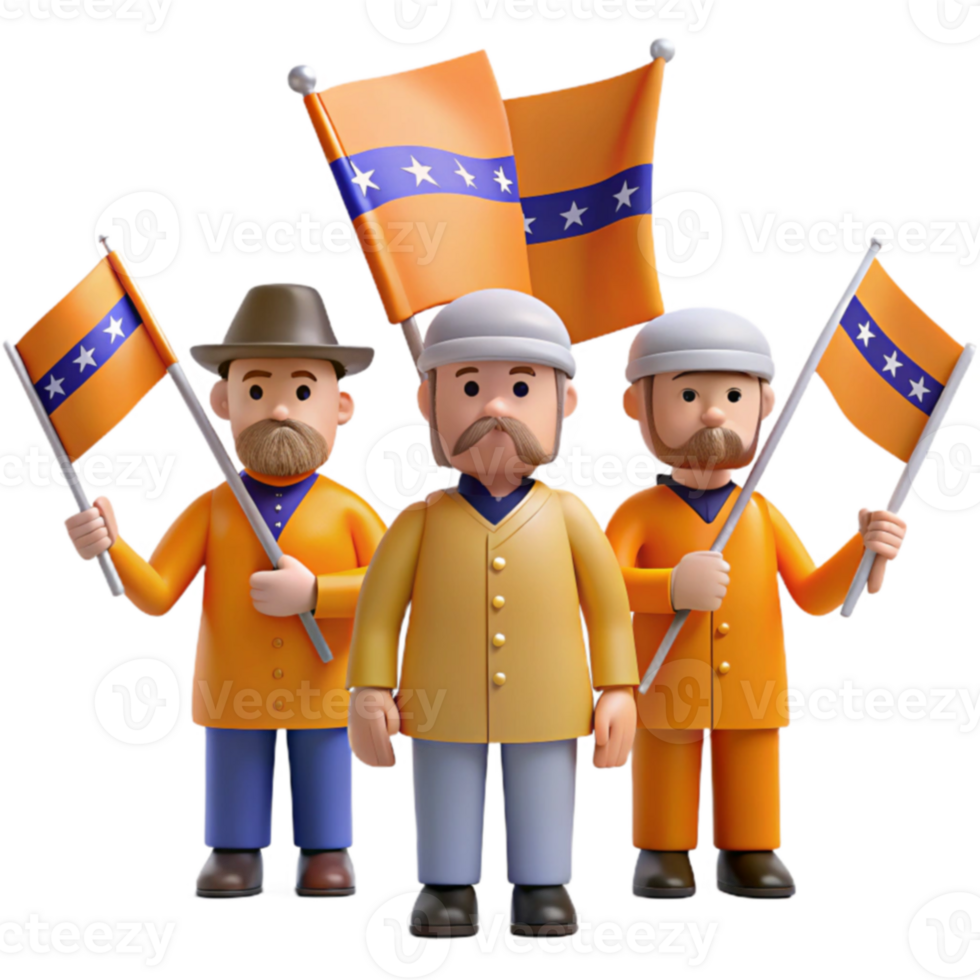 Three Cartoon Characters Holding Flags with Stars png