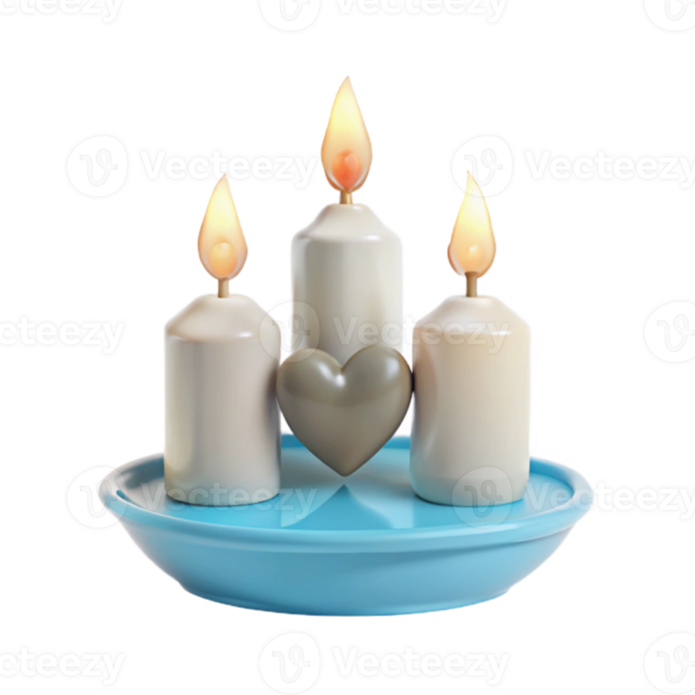 Three Candles and a Heart on a Blue Plate png
