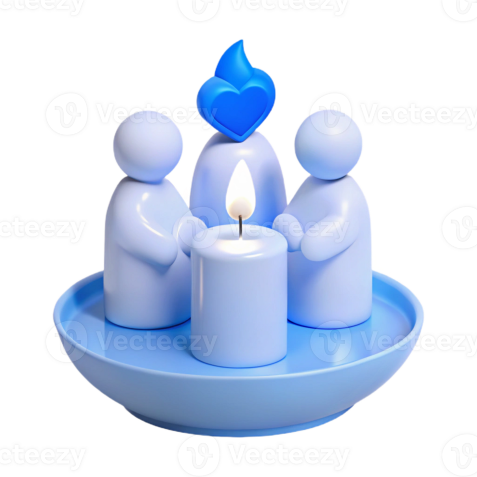 Three Figures Surrounding a Lit Candle with a Blue Heart Flame Above png