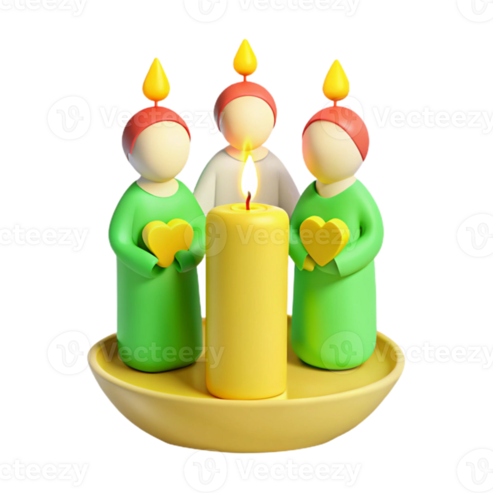 3D Render of Candle and Three Figures Holding Hearts png