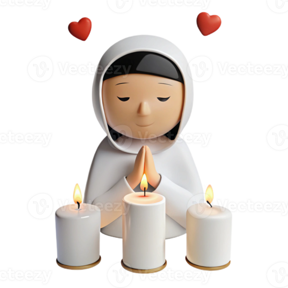 3D Render of Praying Woman with Candles png