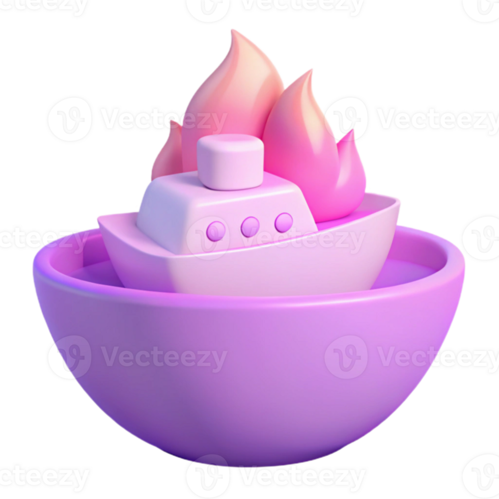 3D Render of a Boat on Fire in a Bowl png