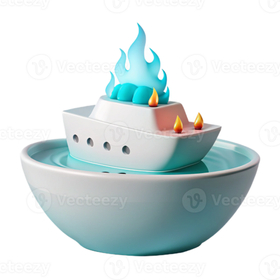 Blue Fire Boat in Water Bowl png
