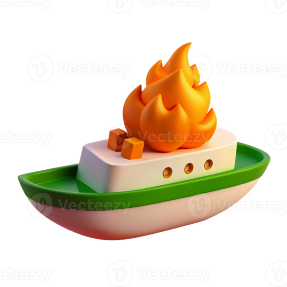 3D Render of a Boat on Fire png